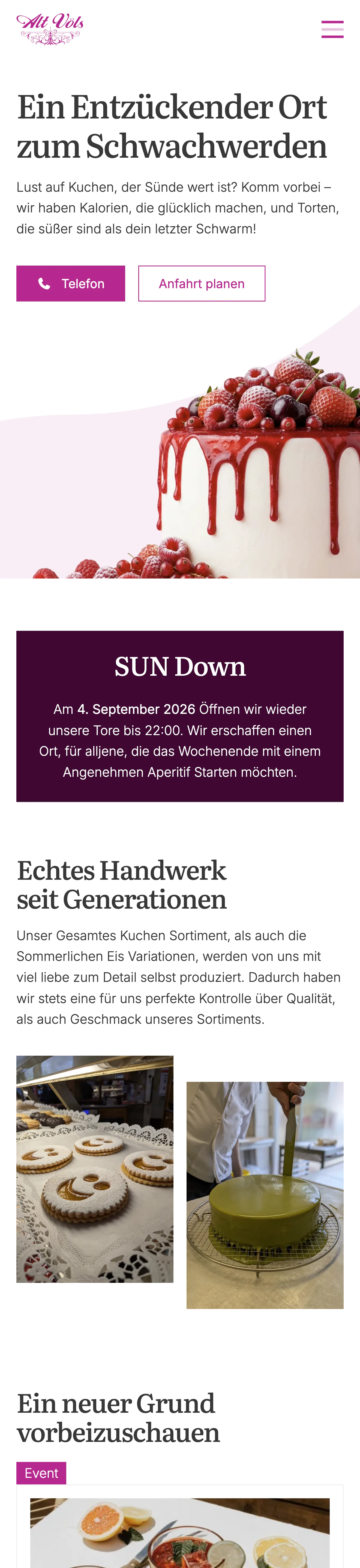 Mobile Ansichten der Website für das Kaffeehaus Alt Völs