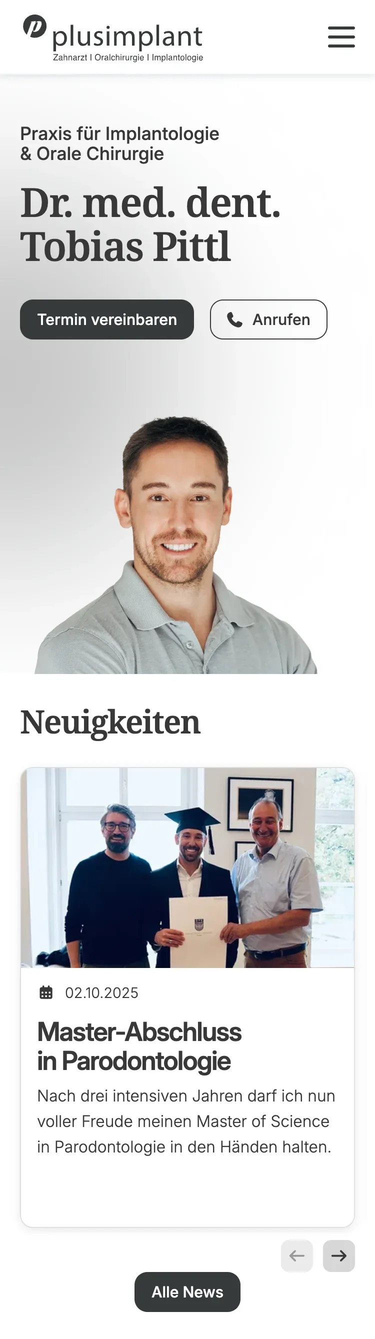 Mobile Ansichten der Arztpraxis-Website für Dr. Tobias Pittl
