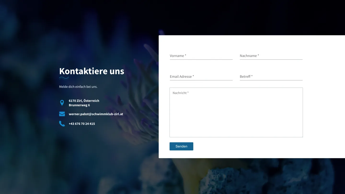 Kontaktseite der Website des Schwimmklub Zirl